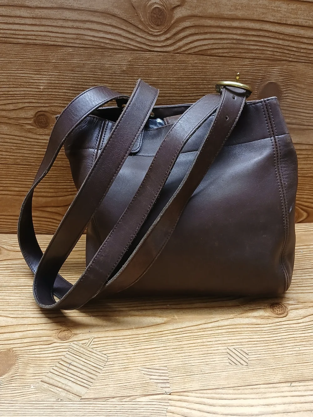 Coach Dark Brown Leather Messenger Tote with Adjustable Straps